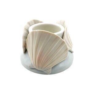 Overlapping Seashells Candle Holder, Vintage Blush Scallops Porcelain Tealight